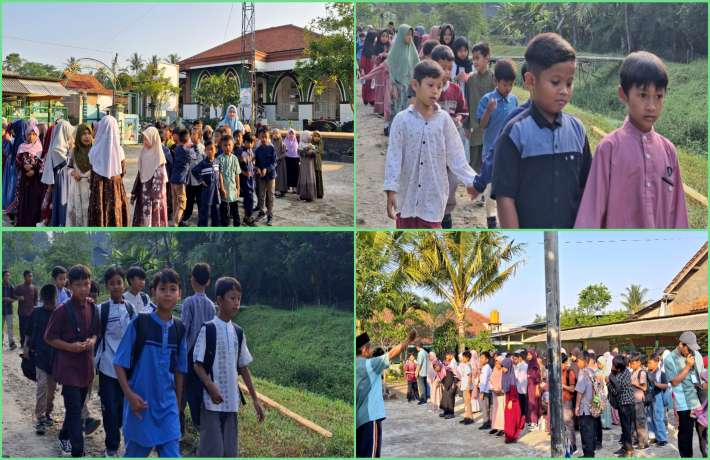 Jalan Santai Keliling Desa Gintungreja, Siswa SD Islam Al Irsyad Belajar Sehat dan Bersosialisasi